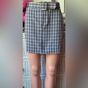 Hollister Belt Wrap Mini Skirt Ultra High Rise Blue Black Plaid Pattern Size XS